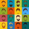 Mans hair set of beards and mustaches vector. Hipster style fashion beards and hair illustration. Peoples Royalty Free Stock Photo