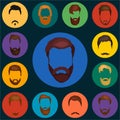 Mans hair set of beards and mustaches vector. Hipster style fashion beards and hair illustration. Peoples Royalty Free Stock Photo