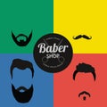 Mans hair set of beards and mustaches vector. Hipster style fashion beards and hair illustration. Peoples