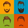 Mans hair set of beards and mustaches vector. Hipster style fashion beards and hair isolated illustration. Peoples Royalty Free Stock Photo