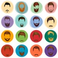 Mans hair set of beards and mustaches vector. Hipster style fashion beards and hair isolated illustration.