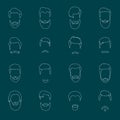 Mans hair set of beards and mustaches vector line. Hipster style fashion beards and hair illustration outline