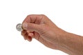 Mans Hand Holding Quarter Coin Royalty Free Stock Photo