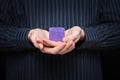 Mans hands holding jewlery box Royalty Free Stock Photo