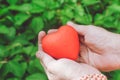 Mans hands holding red heart. Love concept Royalty Free Stock Photo