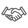 Mans handshake line icon. Business shake, deal agreement symbol, outline style pictogram on white background. Teamwork Royalty Free Stock Photo