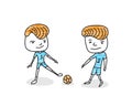 Mans playing football on a white background. flat style, characters of soccer player, hand drawn vector