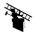 A mans silhouette with the chimney sweep tools in the pipe, set to work. Vector illustration for designers Royalty Free Stock Photo