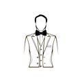 Mans silhouette. Wedding men`s suit, tuxedo. Bow tie. Groom. Design element. Vector.