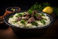 Mansaf, a traditional Jordanian dish with tender lamb, rice, and yogurt sauce