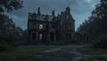 The mansion is dark, with broken windows Royalty Free Stock Photo