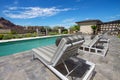 Mansion home outdoor plaza patio and pool Royalty Free Stock Photo