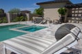 Mansion home outdoor plaza patio and pool Royalty Free Stock Photo