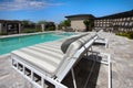 Mansion home outdoor plaza patio and pool Royalty Free Stock Photo