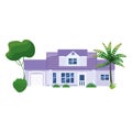 Mansion Residential Home Building, tropic trees, palms. House exterior facades front view architecture family cottage Royalty Free Stock Photo