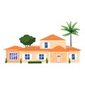 Mansion Residential Home Building, tropic trees, palms. House exterior facades front view architecture family modern Royalty Free Stock Photo