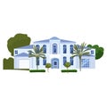 Mansion Residential Home Building, tropic trees, palms. House exterior facades front view architecture family modern Royalty Free Stock Photo