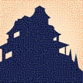 Mansion silhouette with maze or labyrinth texture. Isolated.