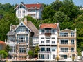 Mansions along the Bosporus Strait in Turkey a bright summer day. View from cruise ship