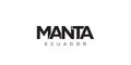 Manta in the Ecuador emblem. The design features a geometric style, vector illustration with bold typography in a modern font. The