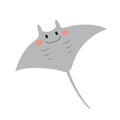 Gray Manta ray animal cartoon character vector illustration