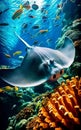 Manta ray on a coral reef in the Red Sea Royalty Free Stock Photo