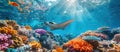 Manta Ray Swimming Above Colorful Coral Reef Royalty Free Stock Photo