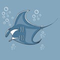 Manta ray vector in blue background