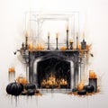 Halloween Fireplace In Black Oil Painting On Paper