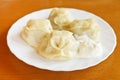 Manti dumpling on white plate Royalty Free Stock Photo