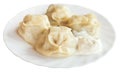 Manti dumpling on white plate isolated Royalty Free Stock Photo