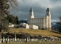 Manti Utah Mormon LDS Temple early spring showing adjacent cemetery Royalty Free Stock Photo