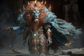 Manticore Ornate Ice Fire Headdress Fiery Eyes. Generative AI