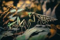 Mantis Garden: Hyper-Detailed Camouflage in Bokeh Beauty
