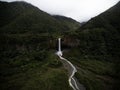 Manto de la novia Bridal Veil waterfall at Pastaza river on cascades route near Banos de agua santa Tungurahua Ecuador
