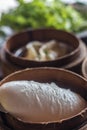 Mantou chinese food on bamboo basket