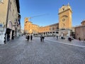Mantova, lombardia, italy - 19 october 2021: Piazza delle Erbe with historical palazzo della ragione, Mantova, Italy