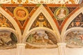 Mantua, Italy - January 4 2019: Frescos on the walls of the Gonzaga castle, hunting scenes