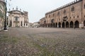 Mantua, Lombardy, Italy, December 2015: The famous square Piazza Sordello and Cathedral of San Pietro apostolo in Mantua