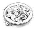 Manty dumplings hand drawn engraving sketch Restaurant business concept