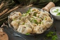 Manti or manty traditional oriental steamed dish with beef Royalty Free Stock Photo