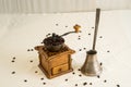 Manual coffee grinder and cezve (ibrik) Royalty Free Stock Photo