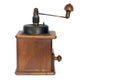 Manual coffee grinder on a white background. Antiquary