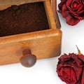 Manual coffee grinder on a white background. Antiquary