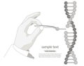 Manual genetic engineering. Manipulation of DNA double helix with with bare hands, tweezers. vector on a white
