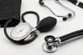 Manual medical blood pressure monitor and stethoscope. Sphygmomanometer. Royalty Free Stock Photo