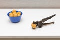manual nut cracker for walnuts lies on the table Royalty Free Stock Photo