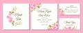 Manual painted of watercolor pink flower as wedding invitation