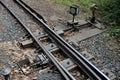 Manual railroad switch on a narrow-gauge railway Royalty Free Stock Photo