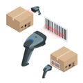 The manual scanner of bar codes. Flat 3d vector isometric illustration. Royalty Free Stock Photo